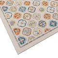 Square Carpet With Colorful Geometric Patterns Beige Base And Blue Orange Accents