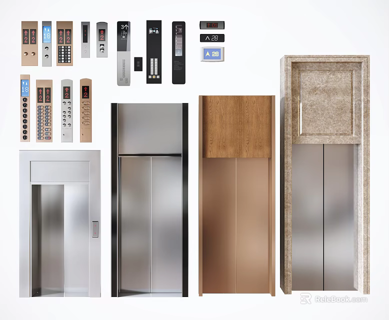 Public Facility Elevator Doors With Various Designs Including Stainless Steel Wooden And Marble Panels 3d model 