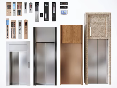 Public Facility Elevator Doors With Various Designs Including Stainless Steel Wooden And Marble Panels 3d model