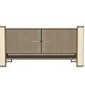 Modern Light Beige Sideboard With Vertical Striped Panels Gold Handles And Open Lower Shelf
