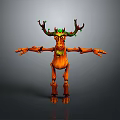 Wooden Reindeer Character With Branch Antlers Green Decorations And Outstretched Limbs