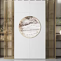 Modern Chinese Room Divider With Gold Frame And Circular Marble Pattern Design 3d model