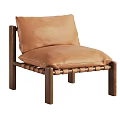 Brown Leather Accent Chair With Seat Cushion Backrest And Wooden Woven Frame
