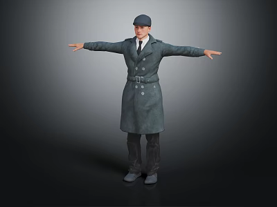 Male Character In Long Coat With Hat And Arms Outstretched On Dark Gradient Background 3d model