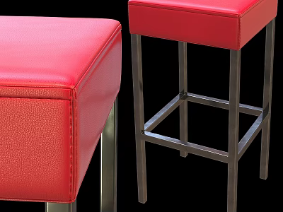 Two Red Leather Bar Stools Featuring Metal Frame And Comfortable Seats Design 3d model