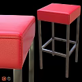 Two Red Leather Bar Stools Featuring Metal Frame And Comfortable Seats Design 3d model