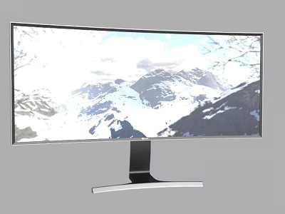 Curved Computer Monitor With Modern Design And Mountain View Display Screen 3d model