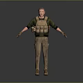 Male Game Film Character In Green Shirt Brown Tactical Vest Khaki Pants With Outstretched Arms