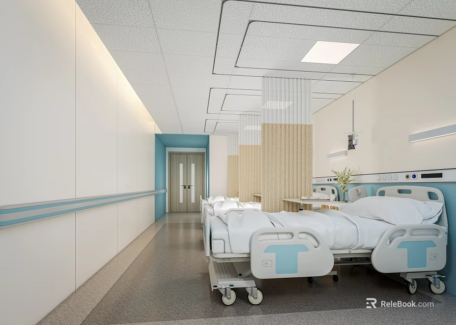 Hospital Outpatient Ward With Beds And Handrails 3d model 