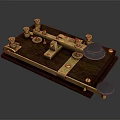 Wooden Base Brass Mechanical Device With Knobs Levers And Blue Elements 3d model