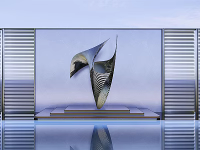 Modern Abstract Metal Landscape Sculpture With Sleek Design And Water Reflection 3d model