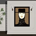 Abstract Painting Figure With Black Hat Headscarf Neutral Tones Wall Art Decor