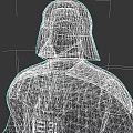 Sci Fi Character with Black Helmet Yellow Eyes Black Cape and Chest Control Panel