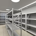 Spacious Storage Room With Metal Shelves White Walls And Tile Floor