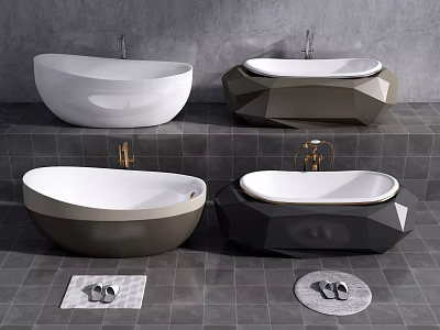 Contemporary Geometric Bathtubs In Neutral Tones With Bathroom Interior Bath Mats And Slippers 3d model