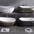 Contemporary Geometric Bathtubs In Neutral Tones With Bathroom Interior Bath Mats And Slippers