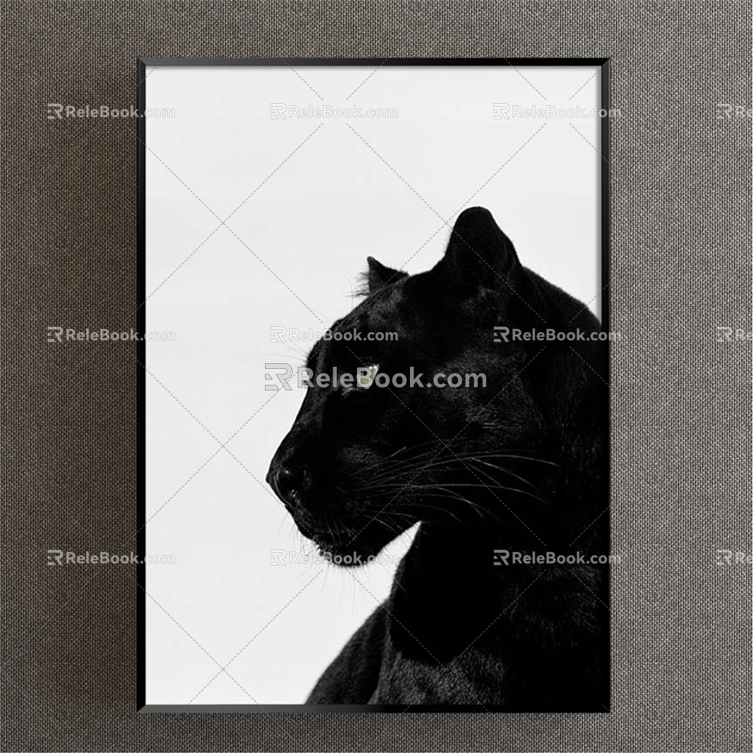 Modern Animal Painting Simple Black and White Study Animal Panther Decorative Painting 3d model