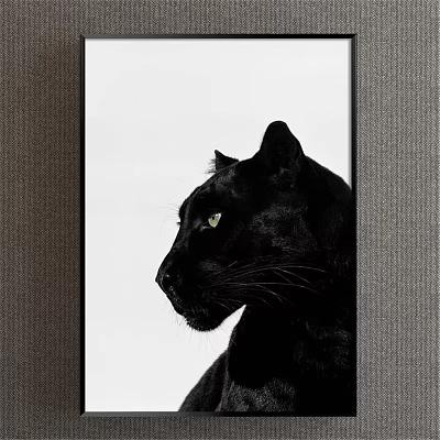 Stunning Black Panther Side Profile Animal Painting With Yellow Eyes And White Background 3d model