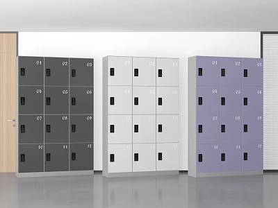 Dark Gray White Purple Storage Lockers With Numbered Compartments In Modern Room 3d model