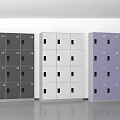 Dark Gray White Purple Storage Lockers With Numbered Compartments In Modern Room 3d model