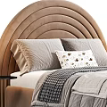 Stylish Kids Bed With Curved Upholstered Headboard Soft Pillows And Striped Bedspread