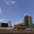 Yellow Crane Truck at Construction Site With Tall Buildings Cones And Clear Area Sign