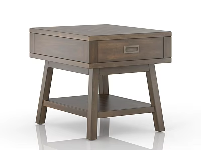 Modern Wooden Side Table Featuring Drawer and Lower Shelf for Living Room 3d model