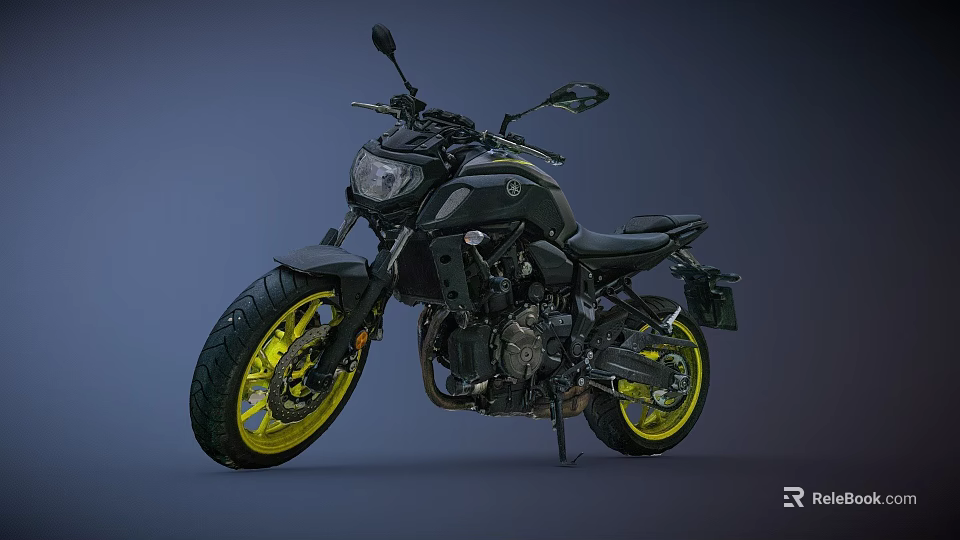 Sleek Black Motorcycle With Yellow Alloy Wheels And Modern Sporty Design Elements 3d model 