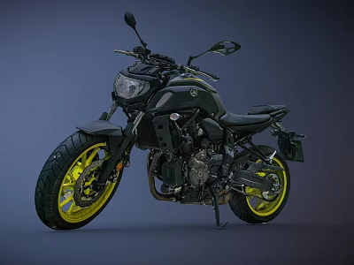 Sleek Black Motorcycle With Yellow Alloy Wheels And Modern Sporty Design Elements 3d model
