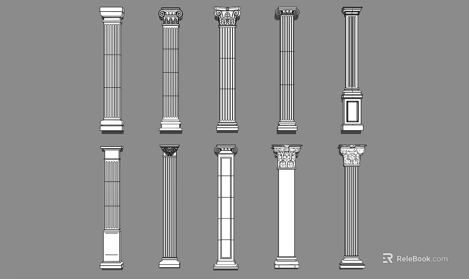 Various Classical Roman Columns With Architectural Design And Decorative Details 3d model 