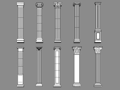 Various Classical Roman Columns With Architectural Design And Decorative Details 3d model