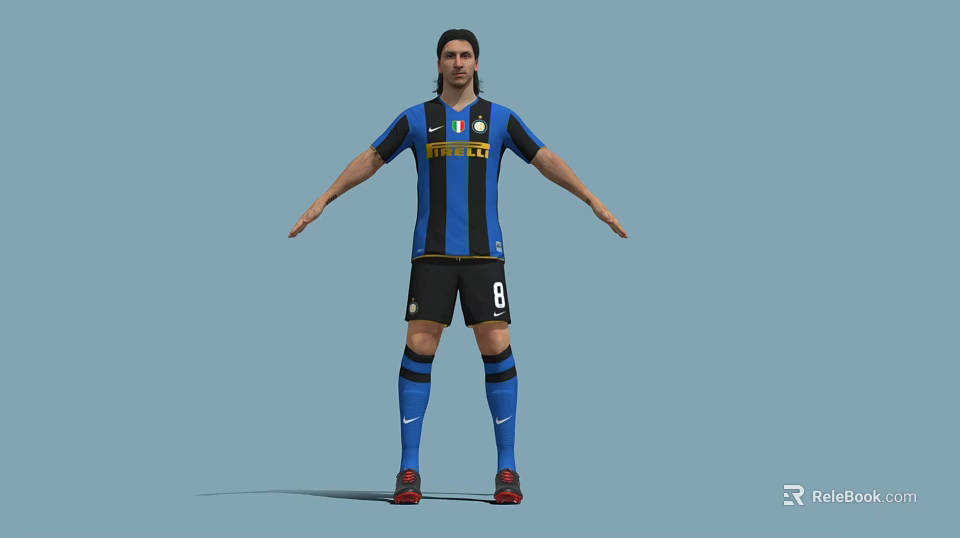 Man in Blue and Black Striped Football Jersey with Number 8 and Red Cleats 3d model 