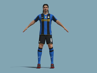 Man in Blue and Black Striped Football Jersey with Number 8 and Red Cleats 3d model