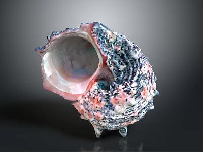 Colorful Organic Shell With Textured Surface Resembling Hair Like Fibers 3d model