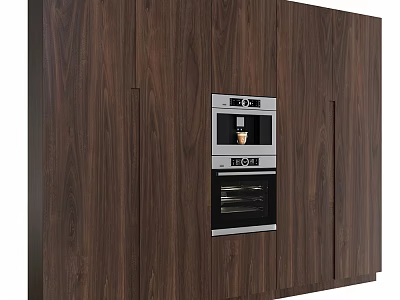 Dark Wood Kitchen Cabinets With Built In Oven And Appliances 3d model