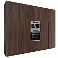 Dark Wood Kitchen Cabinets With Built In Oven And Appliances
