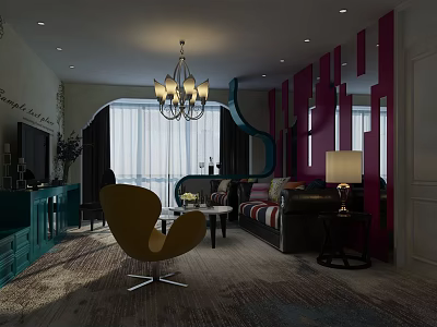 Modern Living Room Interior Design With Chandelier Sofa Accent Wall And Coffee Table 3d model