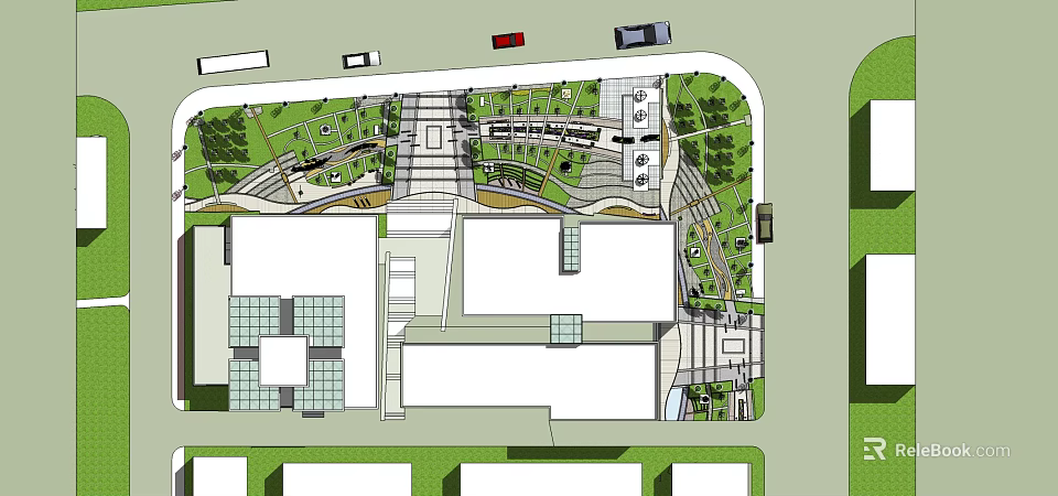 Urban Site Plan Design Featuring Public Square Pedestrian Paths And Green Spaces 3d model