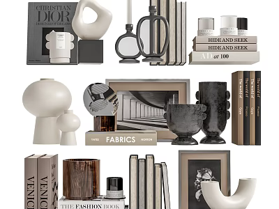 Stylish Decorative Ornament Set With Vases Frames Books And Sculptural Decor Pieces 3d model