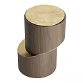 Modern Stylish Side Table With Wooden Texture And Gold Cylindrical Design 3d model