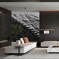 Modern Living Room Interior With Sofas Coffee Tables And Decorative Wall 3d model