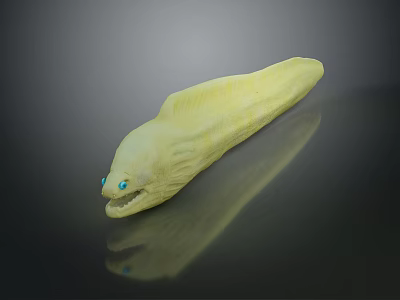 Yellow Eel With Blue Eyes On Shiny Black Reflective Surface 3d model