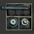 Traditional Wooden Container With Stand Base Green Pestle And White Mortar
