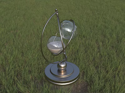 Decorative Ornament Set with Metal Stand Glass Globes and Metal Base on Green Grass 3d model
