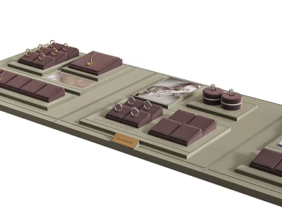 Elegant Display Shelf With Layered Jewelry Trays And Ring Display Holders 3d model