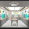 Shopping Mall Shoe Counter With Large Screen Display And Diverse Sneaker Collection On Shelves
