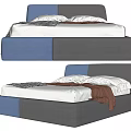 Modern Double Bed With Blue And Gray Color Block Design And Soft Pillows
