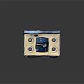 Beige Household Stove With Oven Black Control Panel And Metal Trim