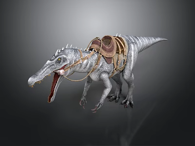 Realistic Ferocious Velociraptor Dinosaur Model With Saddle Bridle And Open Mouth 3d model
