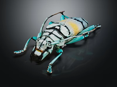 Flying Animal Colorful Beetle With Blue White Yellow Patterns On Black Background 3d model